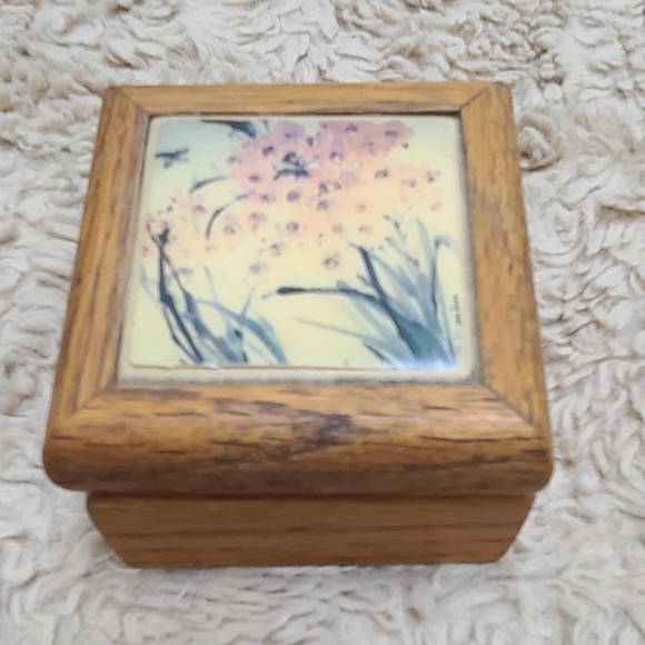 Vintage Other - Kimberly Graphic Art Tile Wooden Jewelry Box with Floral Design, Trinket